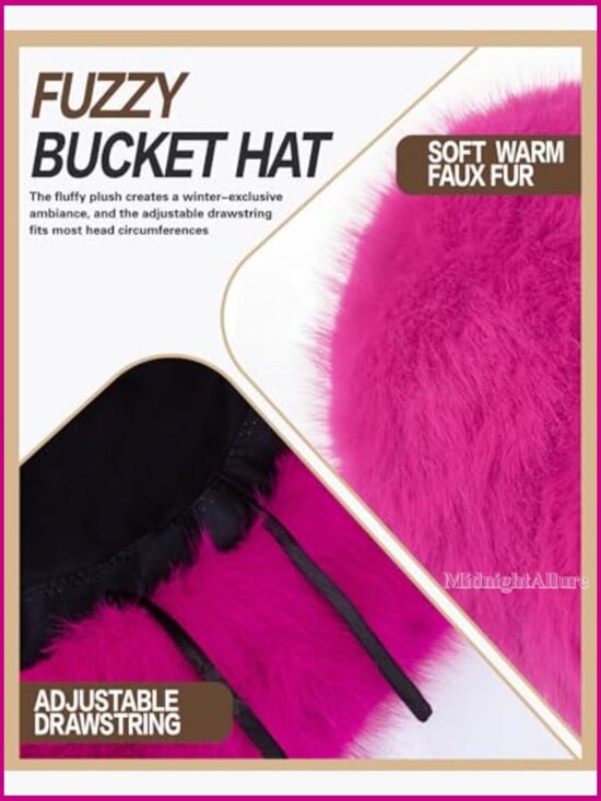 Faux Fur Bucket Hat Wide Brim Adjustable Winter Fashion Hat
